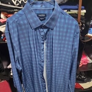 Nautica Blue Plaid Slim Fit Button-Down Shirt